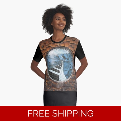 Le Studio Graphic T-Shirt Dress Building Piano Window Shingles